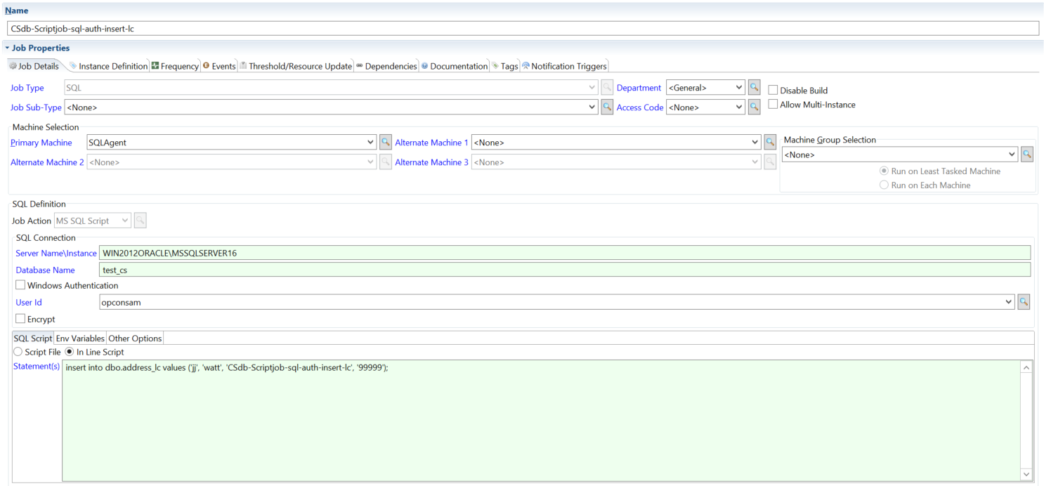 Defining MS SQL Script with In Line Script Defining MS SQL Script with In Line Script