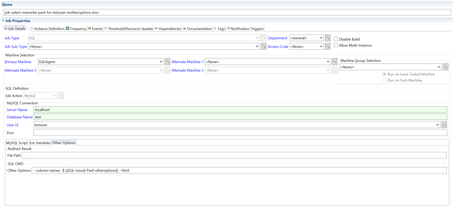 Defining MySQL with Password Overwrite Option Defining MySQL with Password Overwrite Option