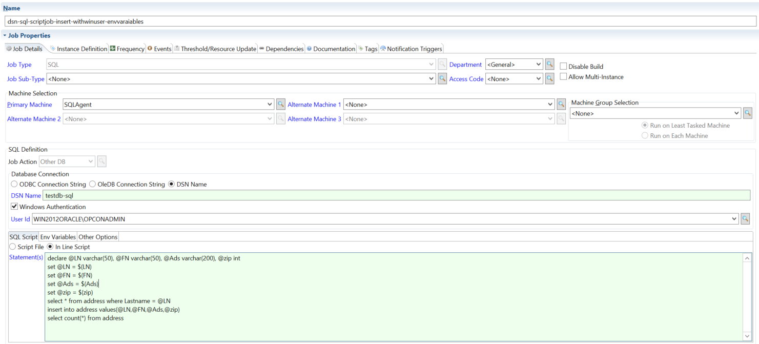Defining Other DB using DSN Name with In Line Script and Environment Variables 1 Defining Other DB using DSN Name with In Line Script and Environment Variables 1