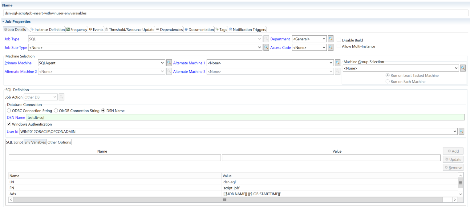 Defining Other DB using DSN Name with In Line Script and Environment Variables 2 Defining Other DB using DSN Name with In Line Script and Environment Variables 2