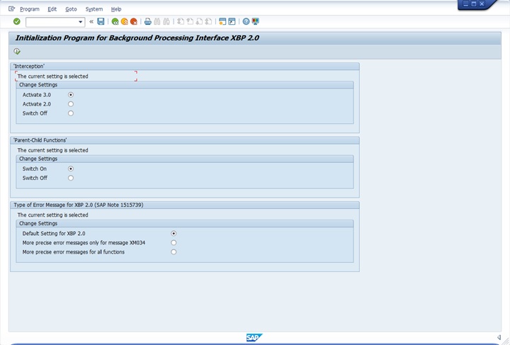 Initialization Program for Background Processing Interface XBP 2.0