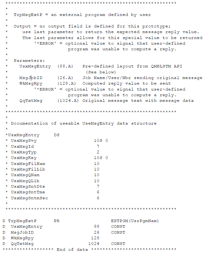 User-defined Inquiry Message Handler Program *ENTRY Parameters User-defined Inquiry Message Handler Program *ENTRY Parameters