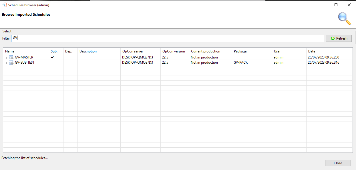 Browse Schedule Definition