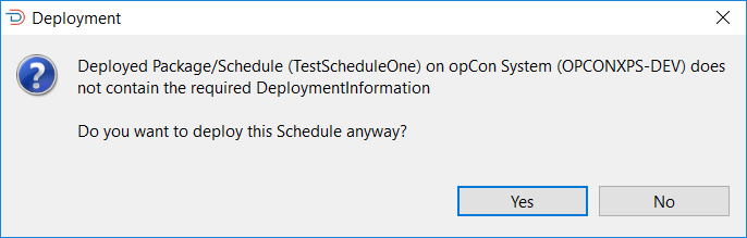 Deployment Information Missing Message