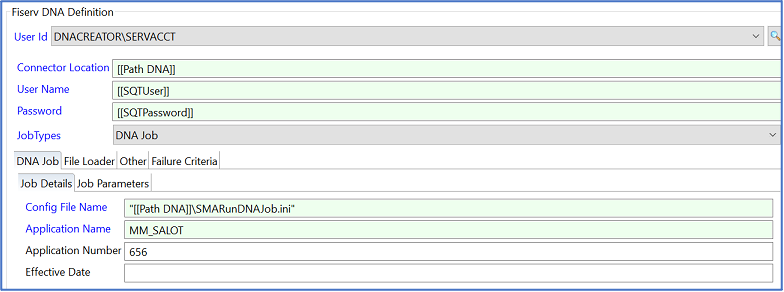 DNA job definition - Job Details tab