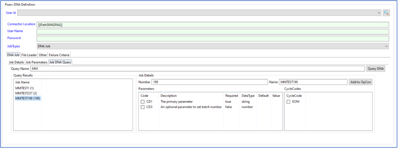 DNA job definition - Job DNA Query tab
