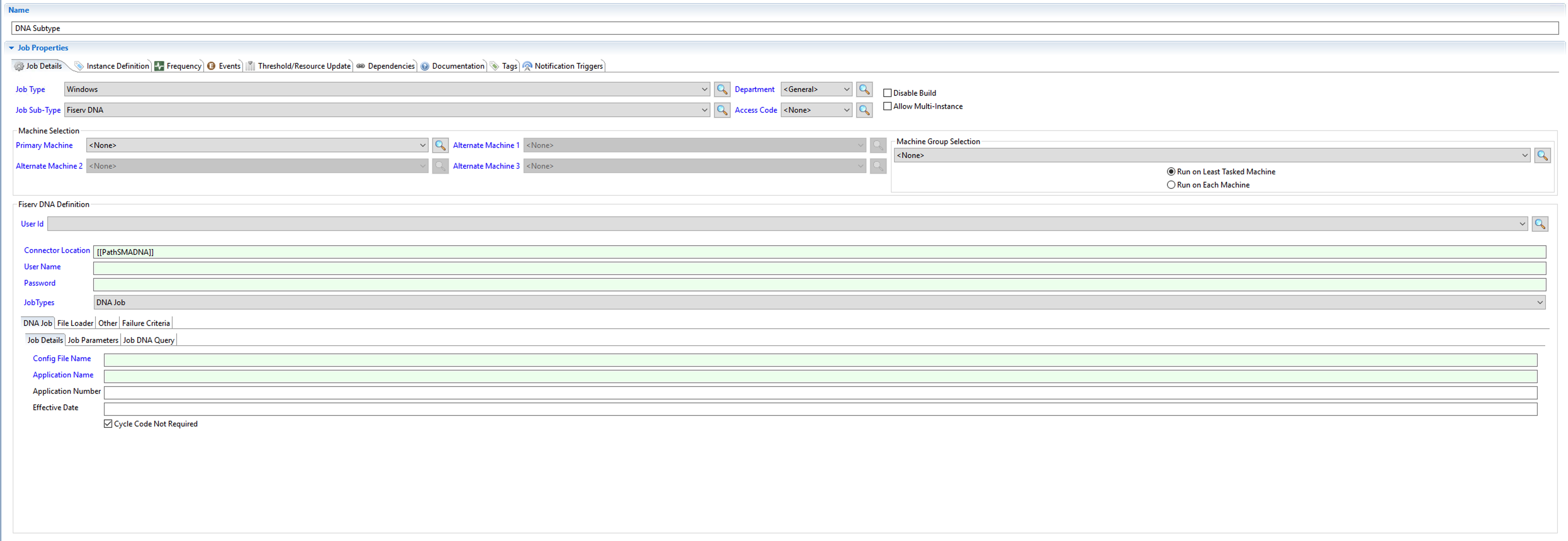 Fiserv DNA sub-type in job definition