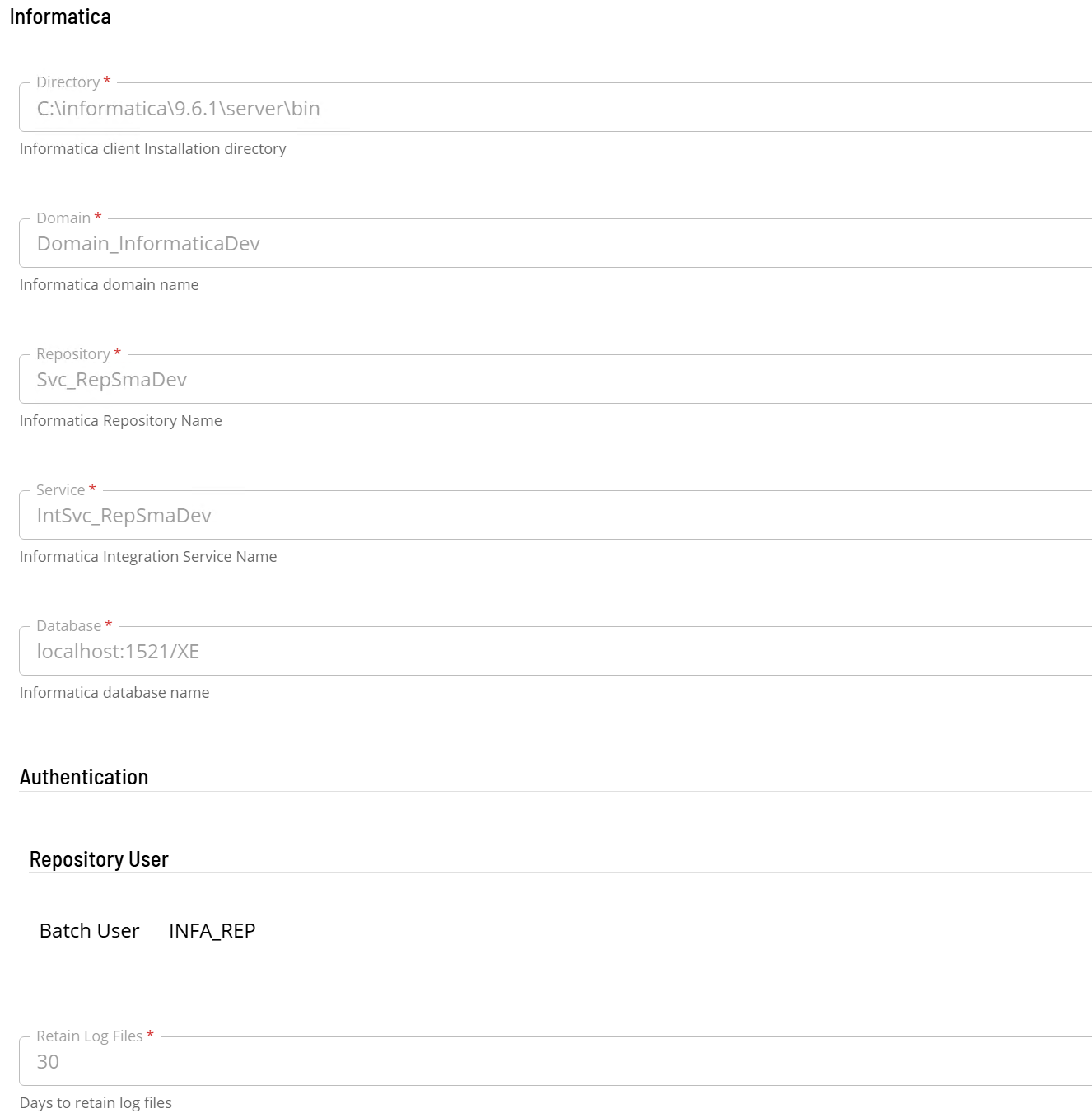 Solution Manager Agents page showing the Informatica agent definition form