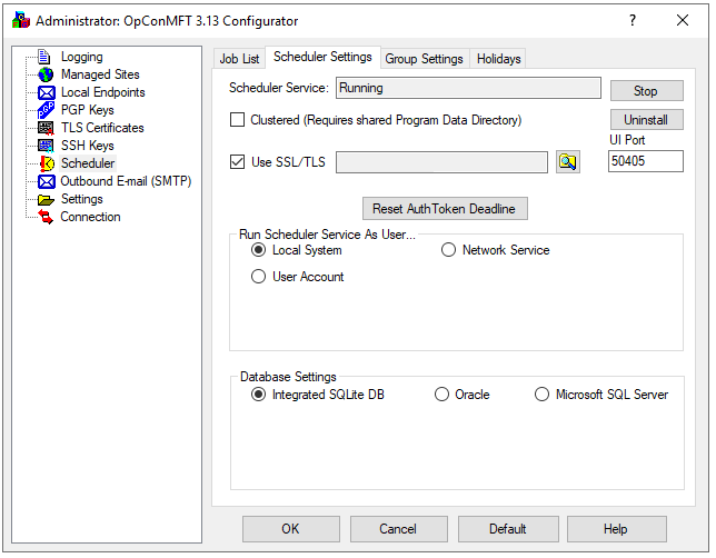 OpCon MFT Agent Scheduler Settings Tab