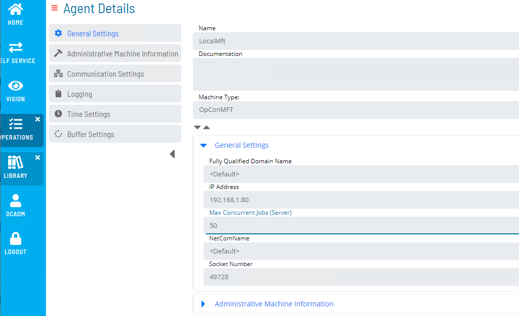 OpCon MFT Agent Settings