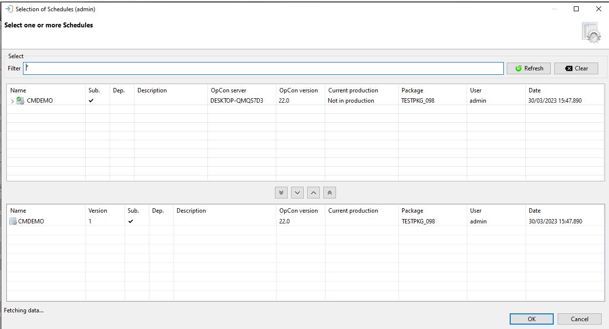 Package Schedule Selection Dialog