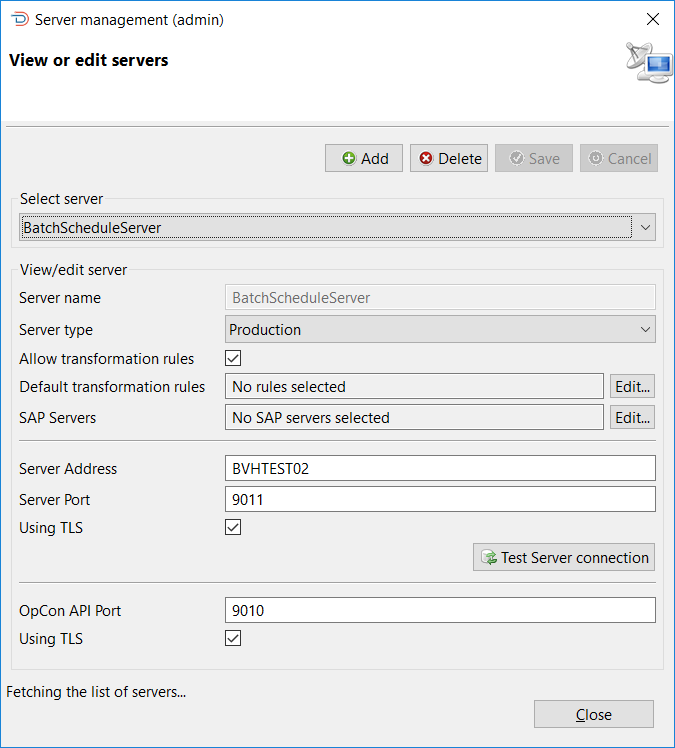 Sample BatchScheduleServer Definition