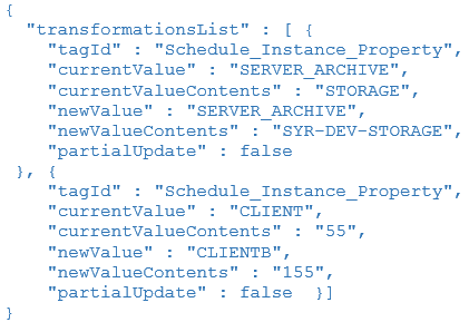 Sample Transformation Schedule Instance Properties