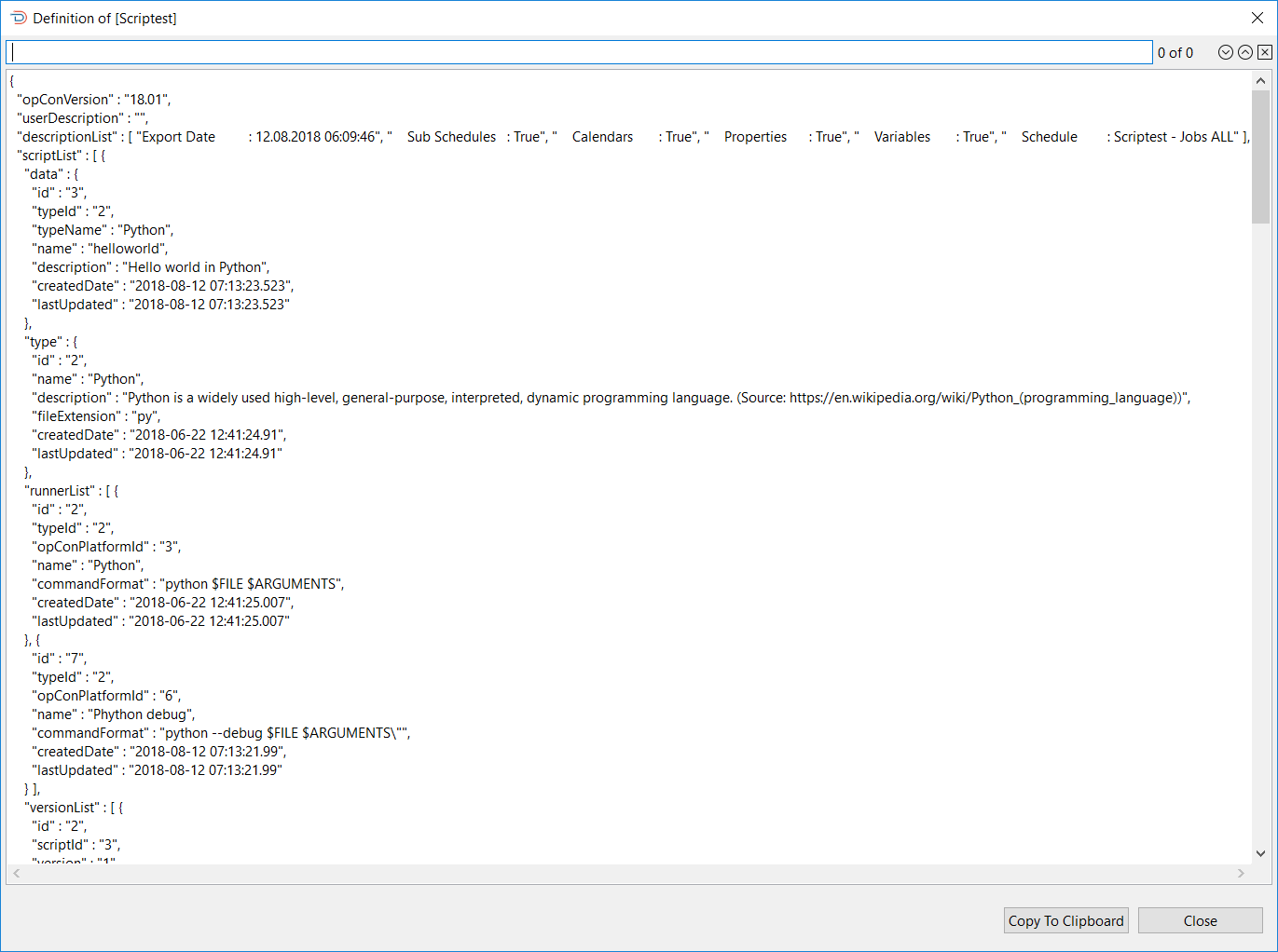 View of Schedule Definition Saved in Central Repository