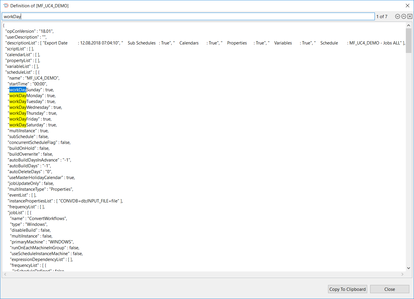 Viewing Schedule Definitions from Package Dialog
