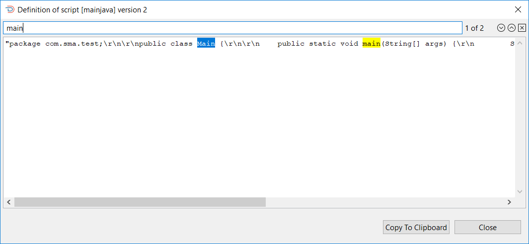 View of Script Definition Saved in Repository Image