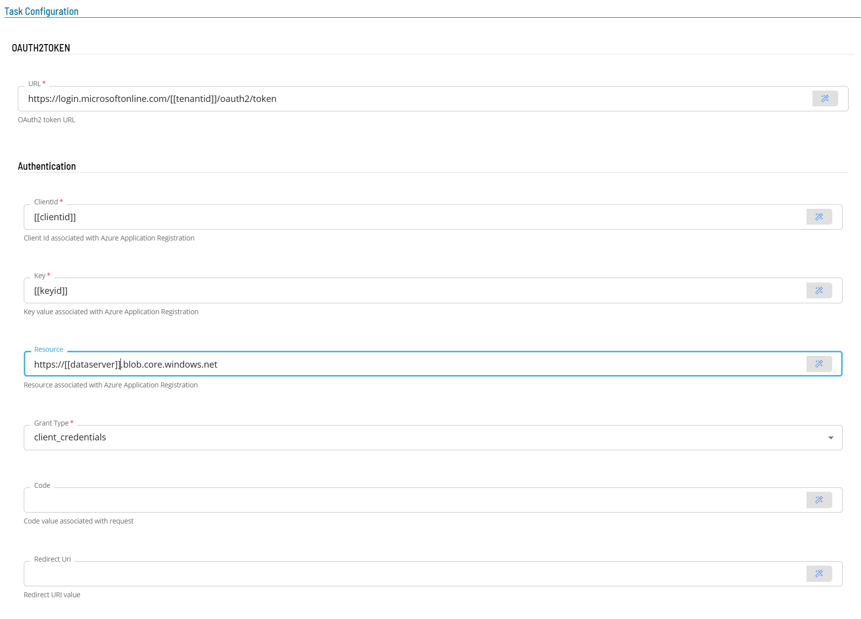 Defining an OAUTH2TOKEN Master Job